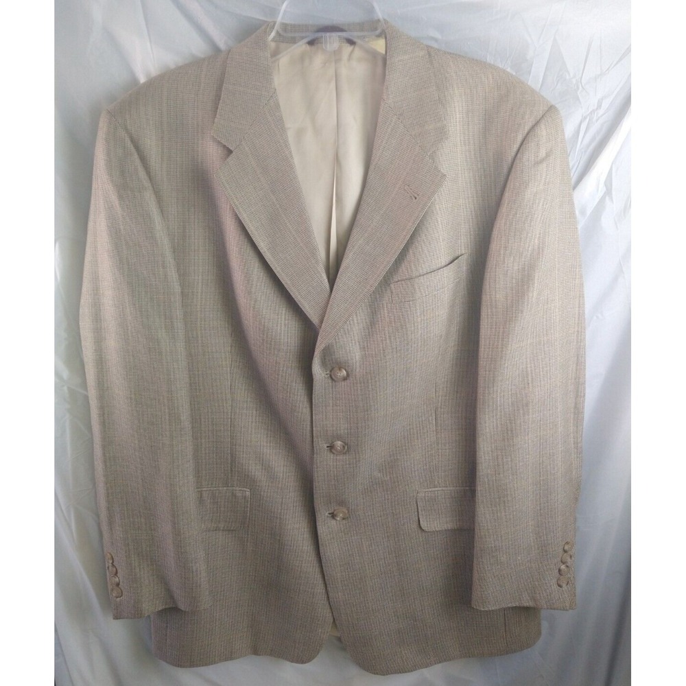 Hart Schaffner & Marx Blazer 42R Mens Tweed Houndstooth Plaid Wool Beige Coat
